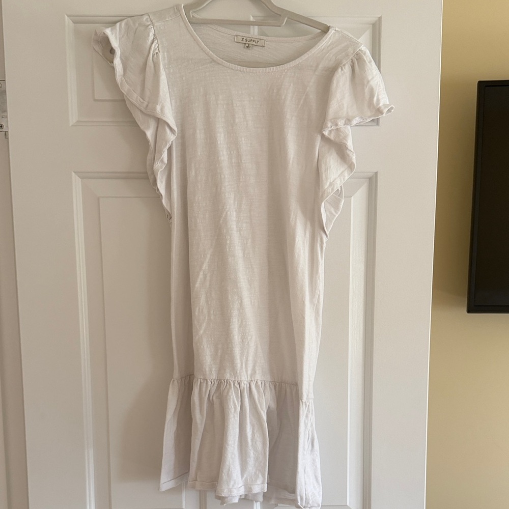 Z Supply White Tee Dress with Flutter Sleeves
